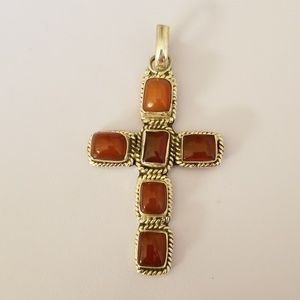 Sterling Silver 925 Stamp Cross Gemstone Pendant